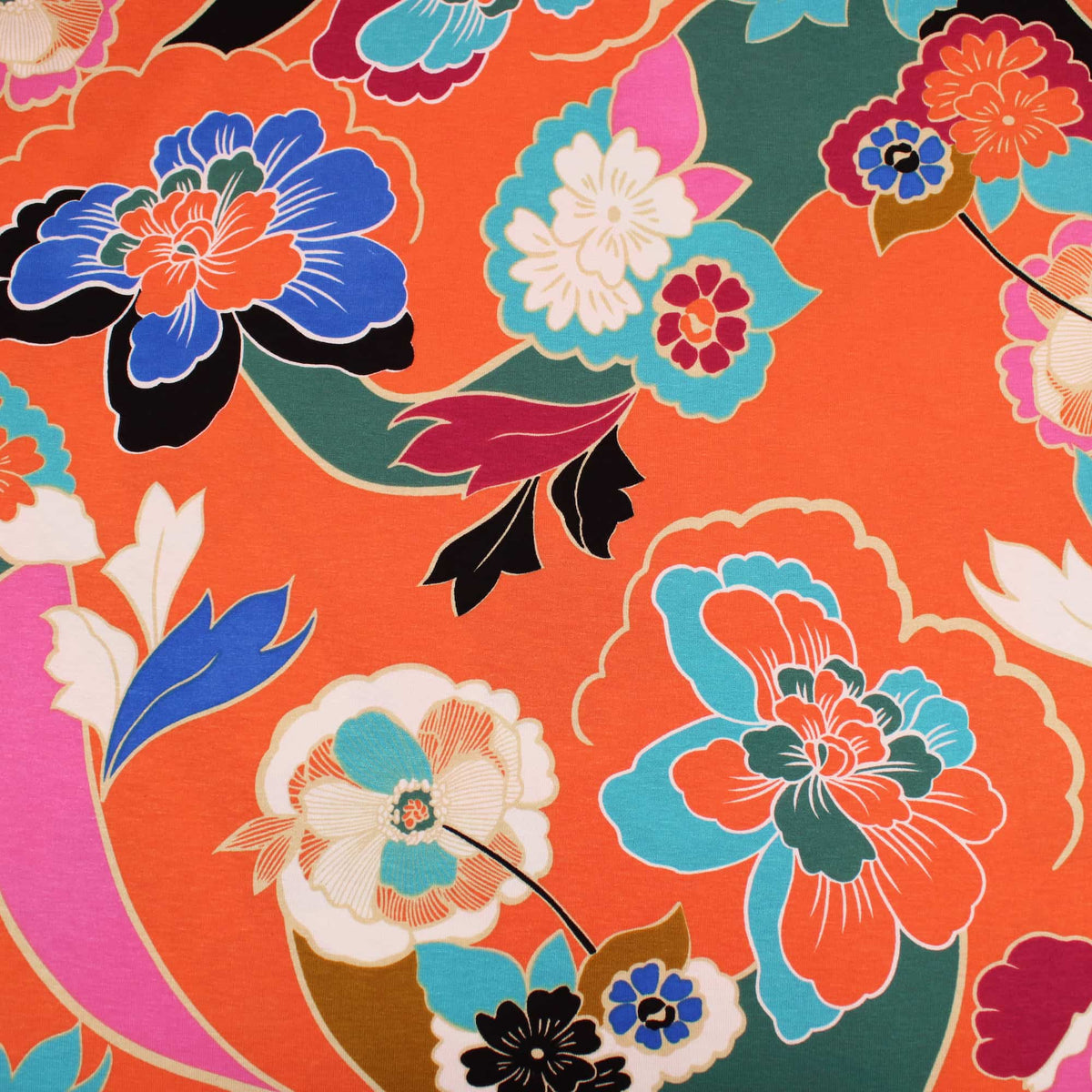 Retro 70s Viscose Jersey Flowers Pattern Dressmaking Fabric Knit Soft Women Rayon Lawn Spandex Floral Waves Swirl Paisley Zig Zag Stretch Peach