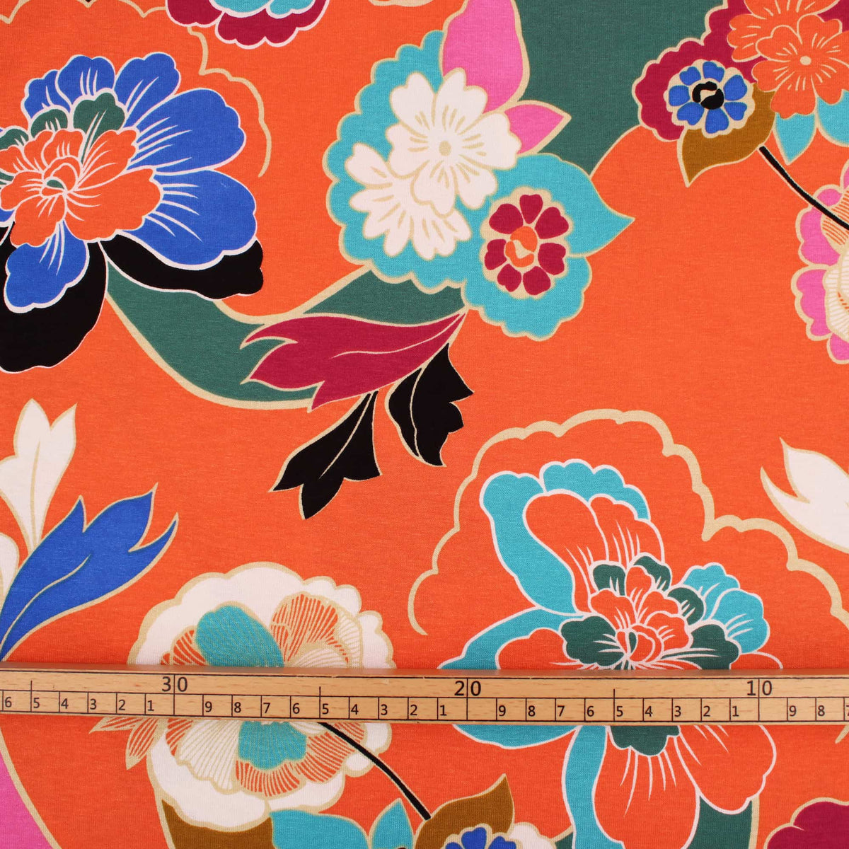 Retro 70s Viscose Jersey Flowers Pattern Dressmaking Fabric Knit Soft Women Rayon Lawn Spandex Floral Waves Swirl Paisley Zig Zag Stretch Peach
