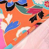 Retro 70s Viscose Jersey Flowers Pattern Dressmaking Fabric Knit Soft Women Rayon Lawn Spandex Floral Waves Swirl Paisley Zig Zag Stretch Peach