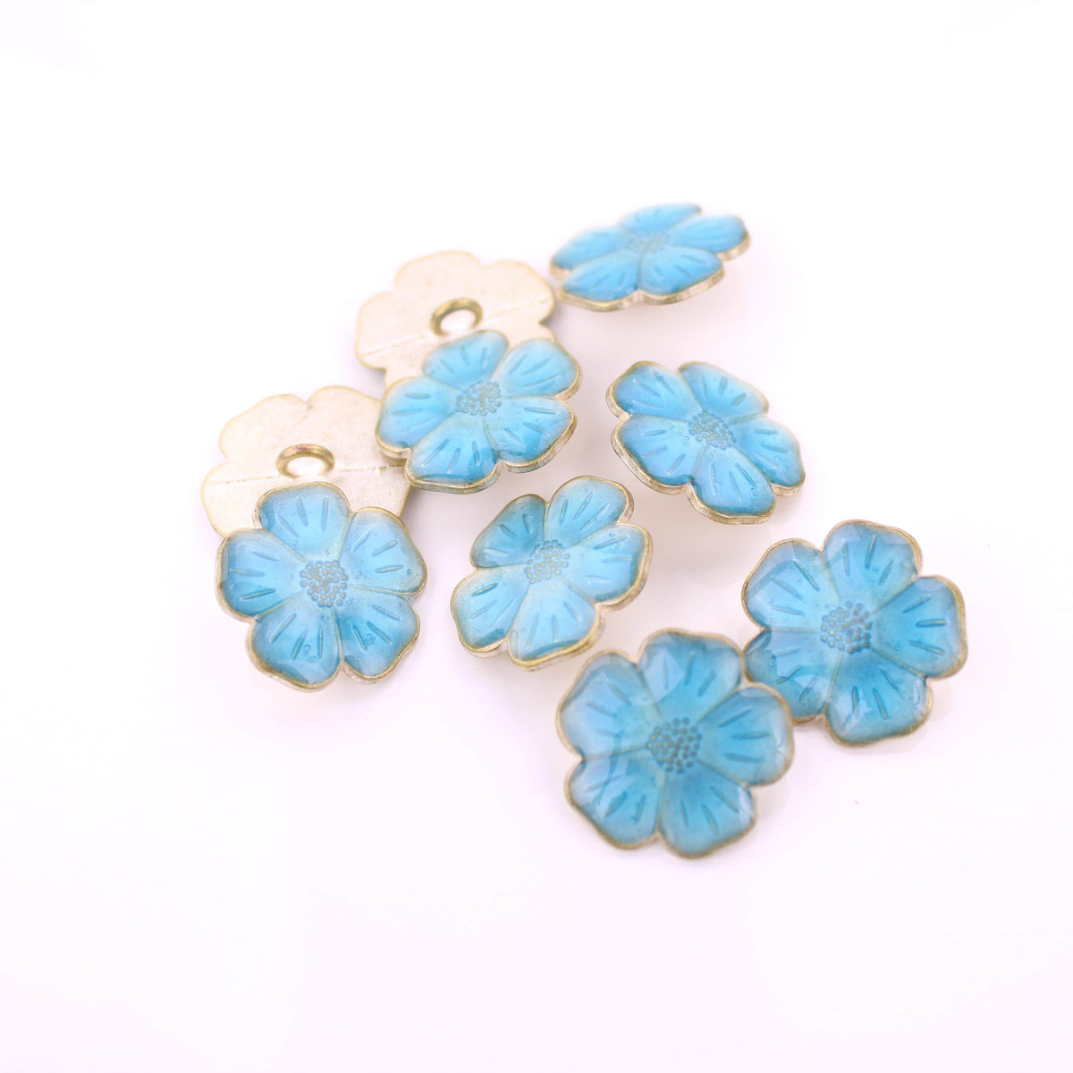Rosie Shank Dress Sew On Translucent Flower Aqua Button Aqua