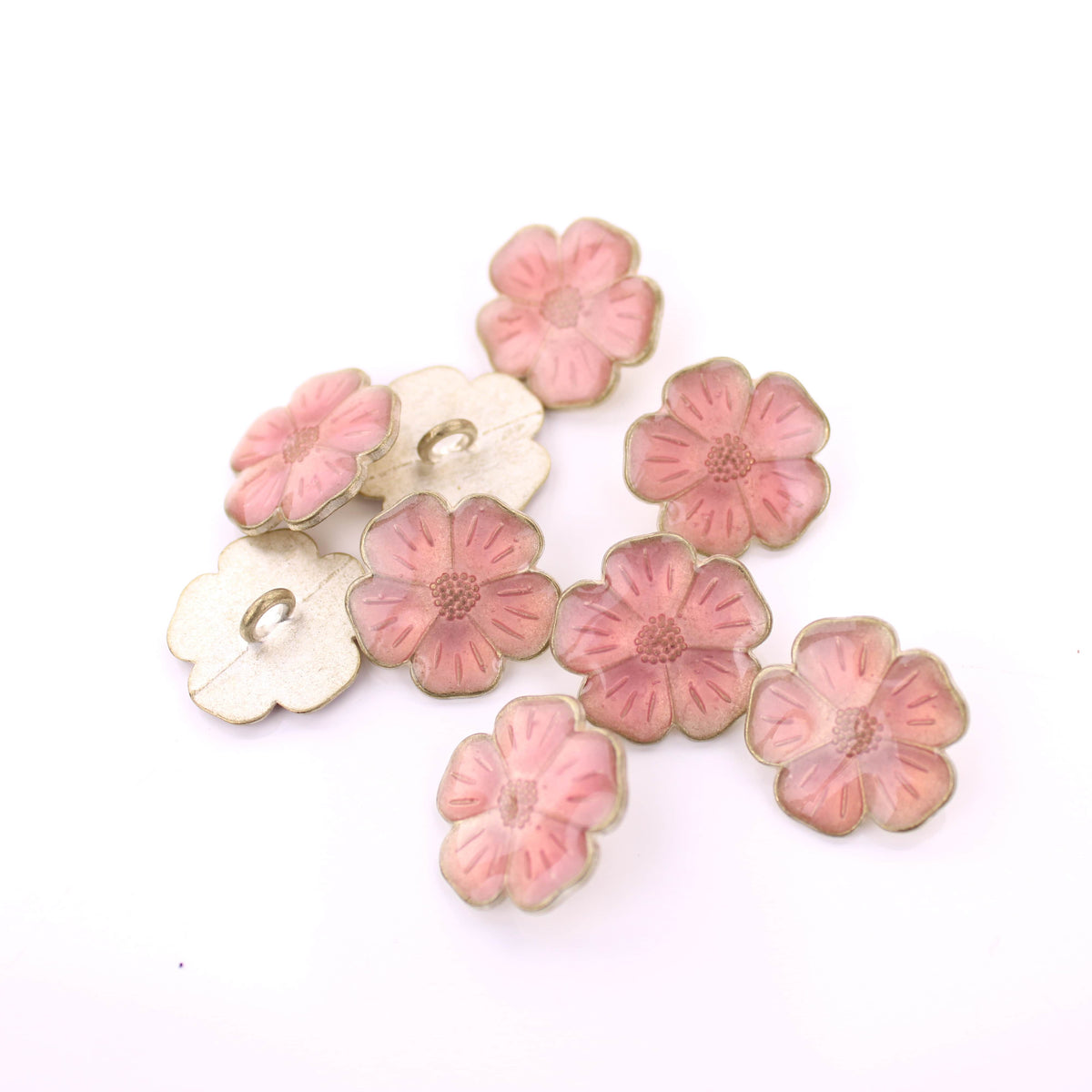 Rosie Shank Dress Sew On Translucent Flower Pink Button Pink