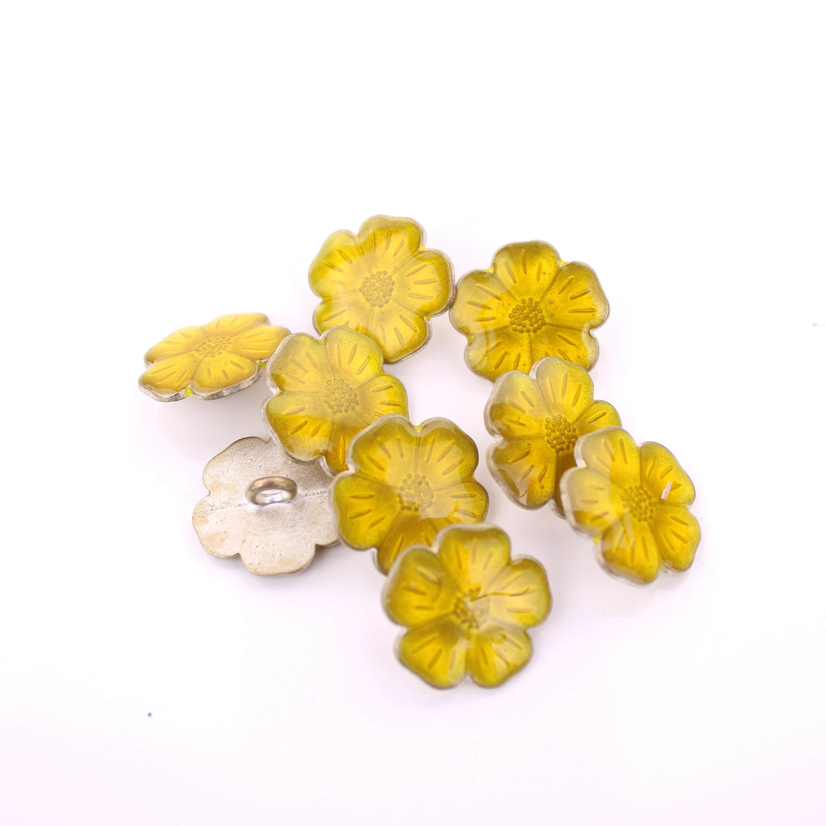 Rosie Shank Dress Sew On Translucent Flower Yellow Button Yellow