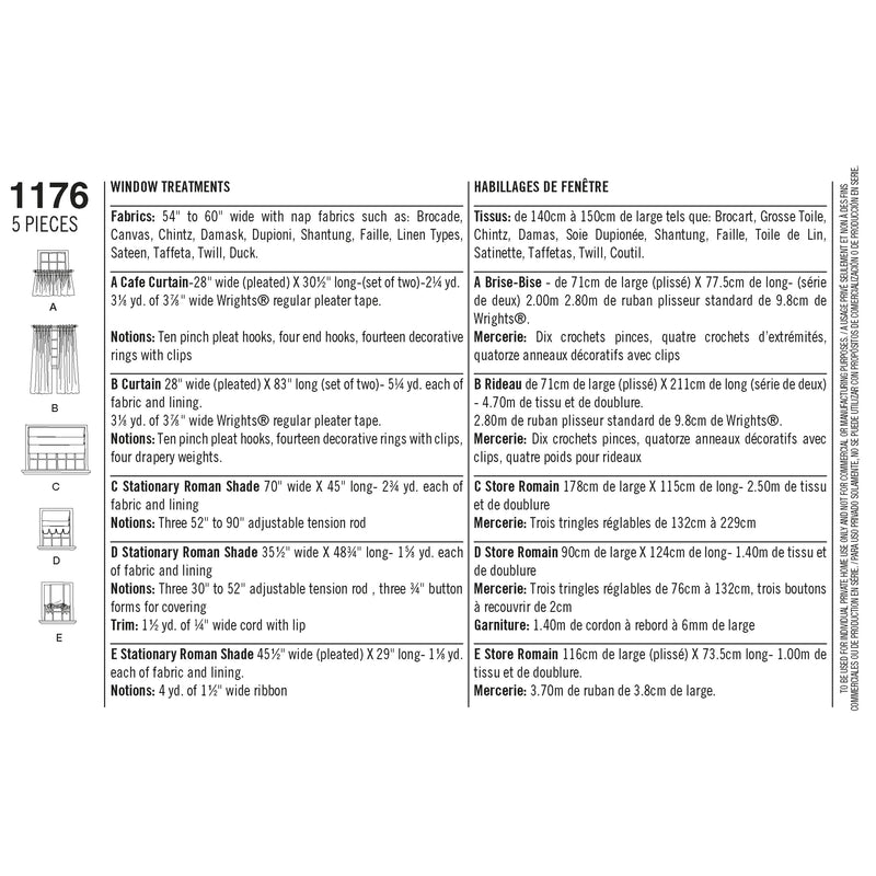 Simplicity Window Treatments Sewing Pattern S1176