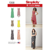 Simplicity Women's Knit Dresses with Length and Neckline Variations Sewing Pattern S1358