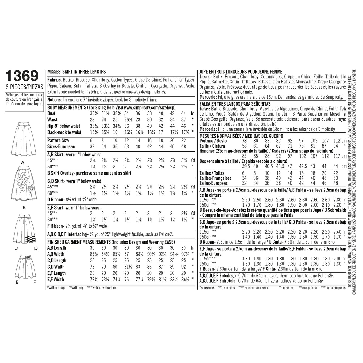 Simplicity Women's Skirts in Three Lengths