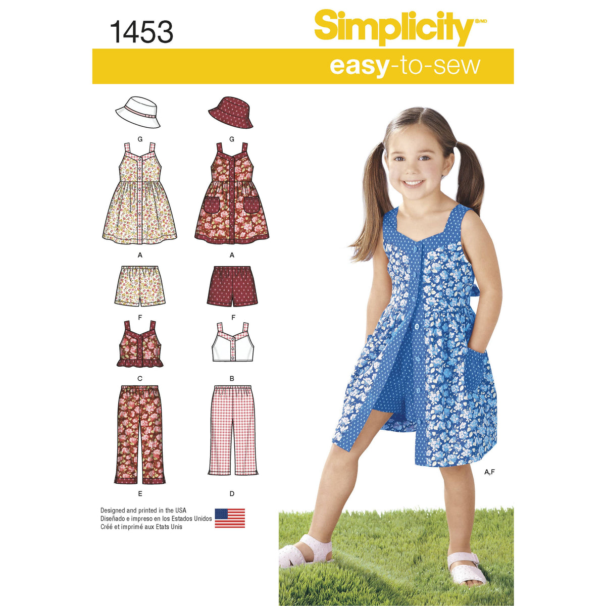Simplicity Child's Dress, Top, Trousers or Shorts and Hat Sewing Pattern S1453