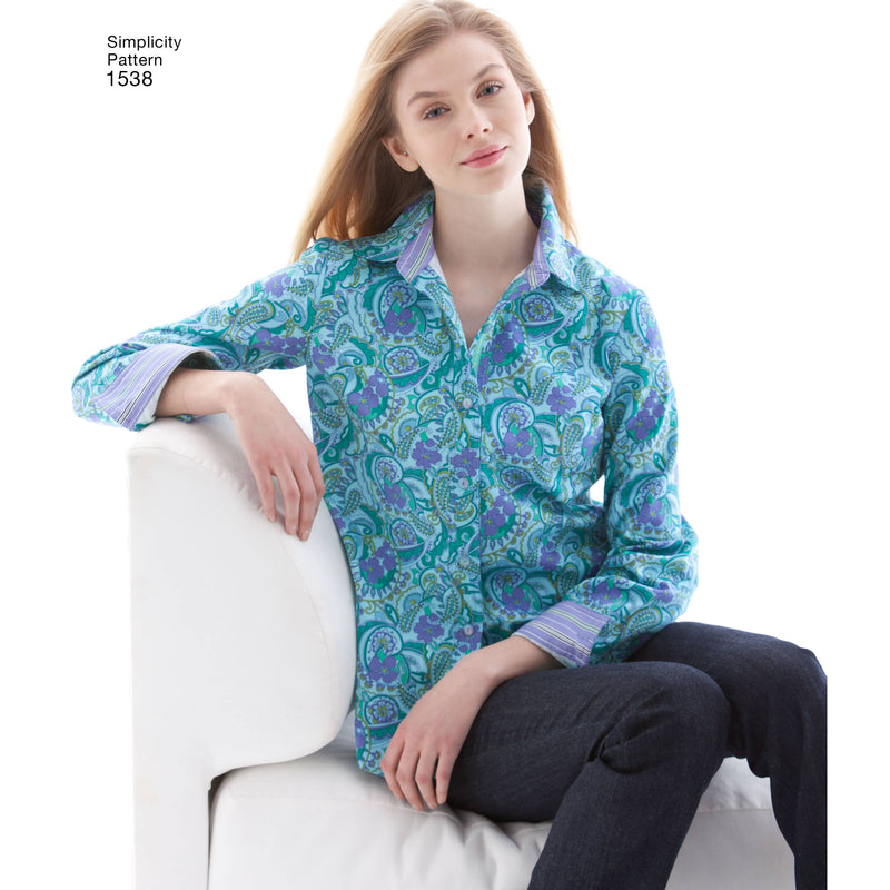 Simplicity Women's Button Front Shirt sizes 6 - 22