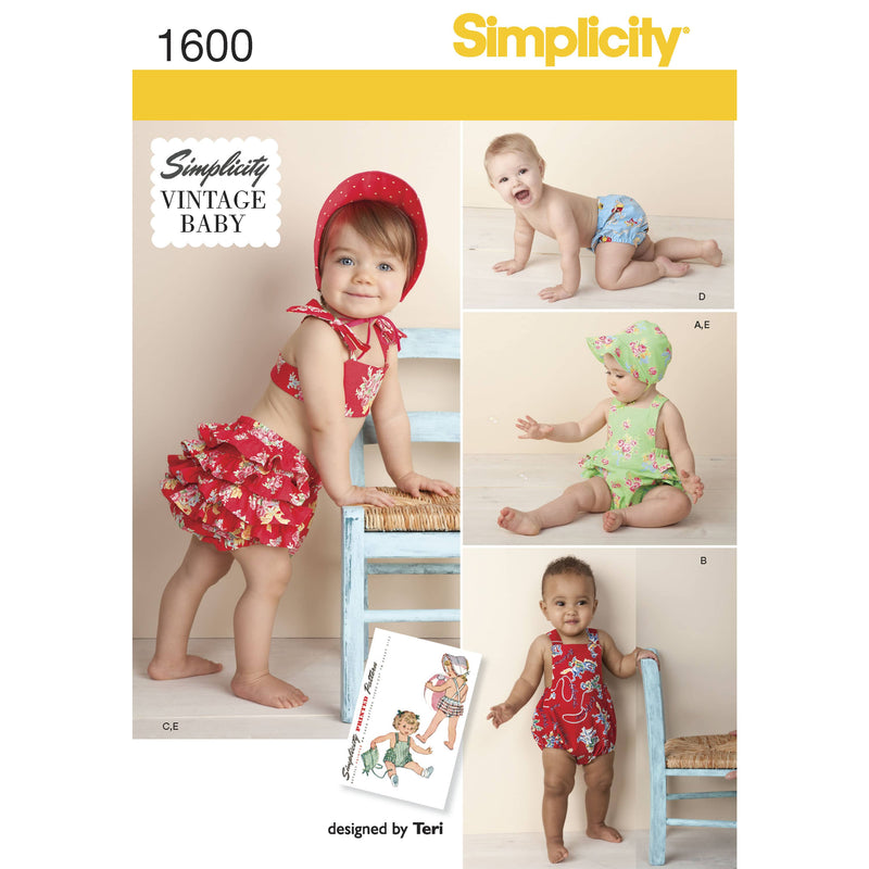 Simplicity Babies' Vintage Romper Set Sewing Pattern S1600