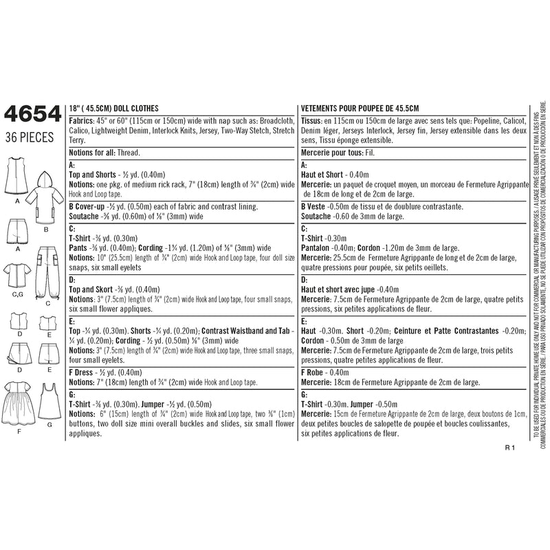 Simplicity Doll Clothes Sewing Pattern S4654