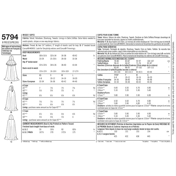 Simplicity Women's Costumes Sewing Pattern S5794