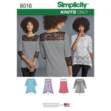 Simplicity Women's Knit Tops with Lace Variations Sewing Pattern S8016