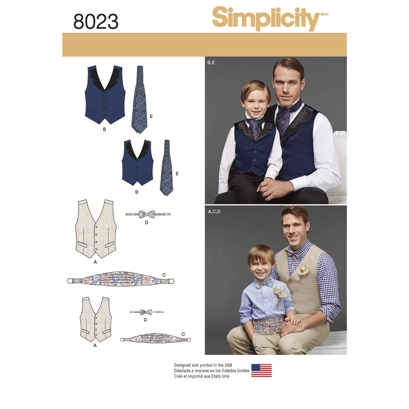 Simplicity Boys' and Men's Vest, Bow-tie, Cummerbund and Ascot Sewing Pattern S8023