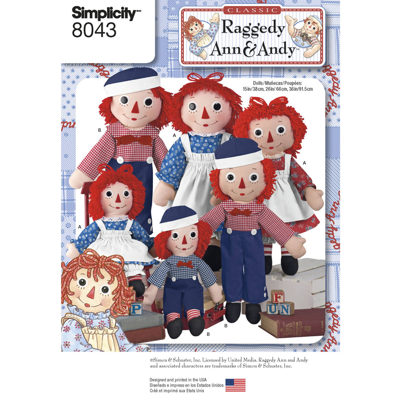 Simplicity Raggedy Ann & Andy Dolls Sewing Pattern S8043