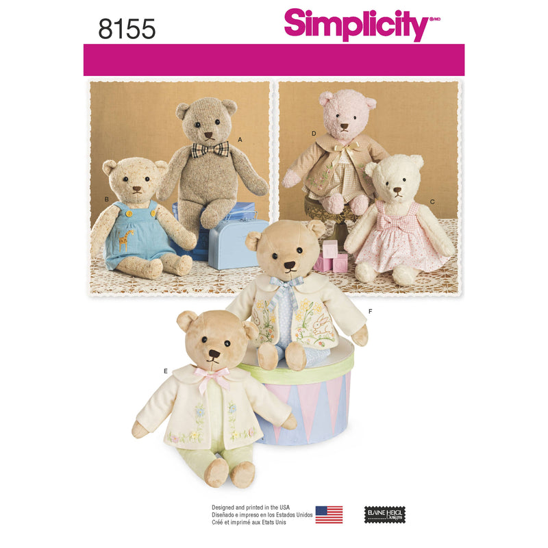 Simplicity Pattern 8155 Stuffed Bears with Clothes