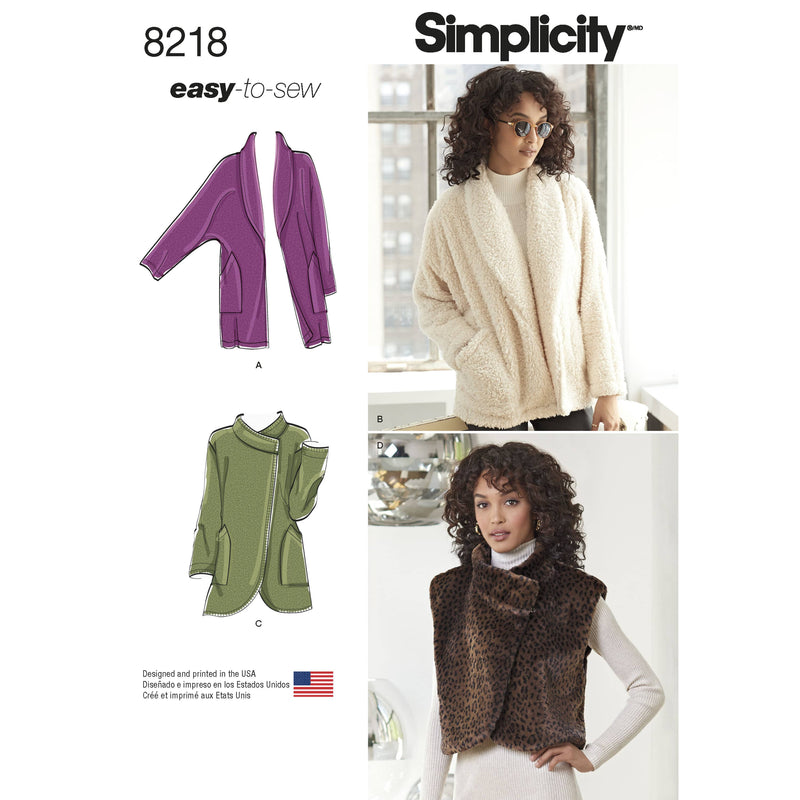 Simplicity Pattern 8218 Women's Easy-to-Sew Jackets and Vest