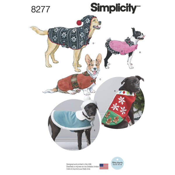 Simplicity Pattern 8277 Fleece Dog Coats and Hats in Three Sizes