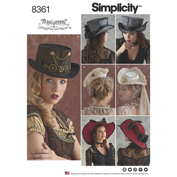 Simplicity Pattern 8361 Hats in Three Sizes: S (21"), M (22"), L (23")