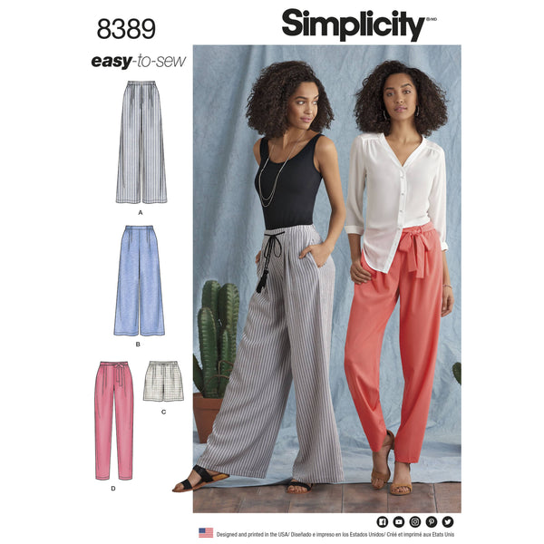 Simplicity Pattern 8389 Women’s Trousers with Length and Width Variations and Tie Belt