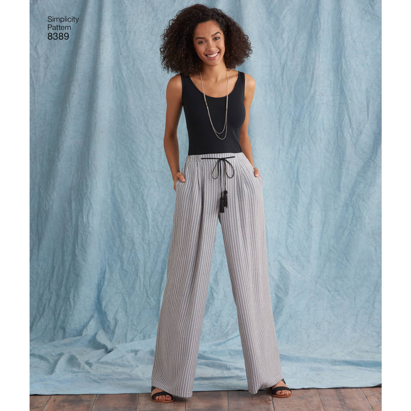 Simplicity Pattern 8389 Women’s Trousers with Length and Width Variations and Tie Belt