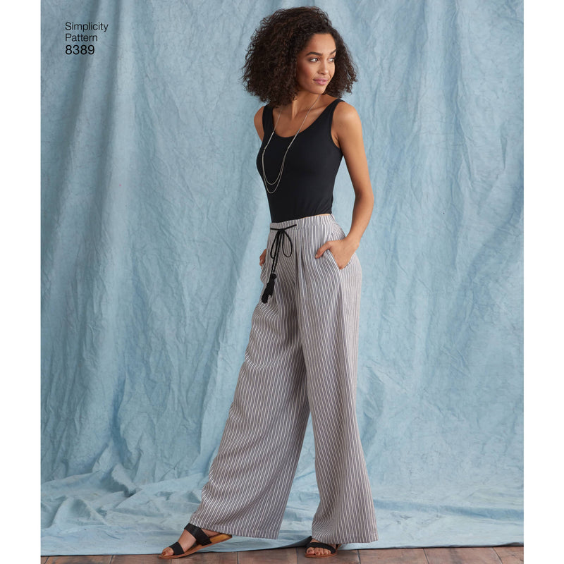 Simplicity Pattern 8389 Women’s Trousers with Length and Width Variations and Tie Belt