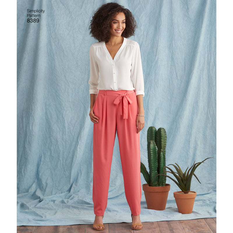 Simplicity Pattern 8389 Women’s Trousers with Length and Width Variations and Tie Belt