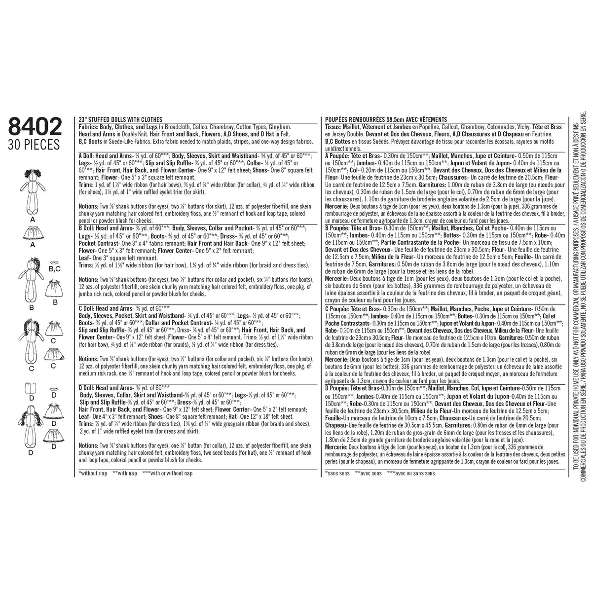 Simplicity Pattern 8402 23" Stuffed Dolls With Clothes