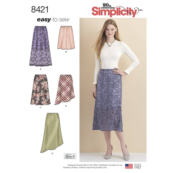 Simplicity Pattern 8421 Women's Skirts in Three lengths with Hem Variations