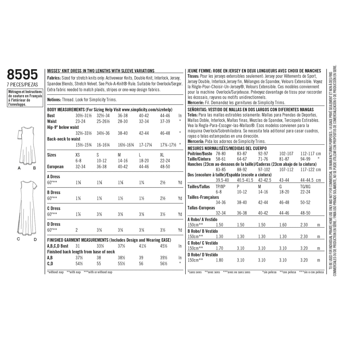 Pattern 8595 Women’s Knit Dresses