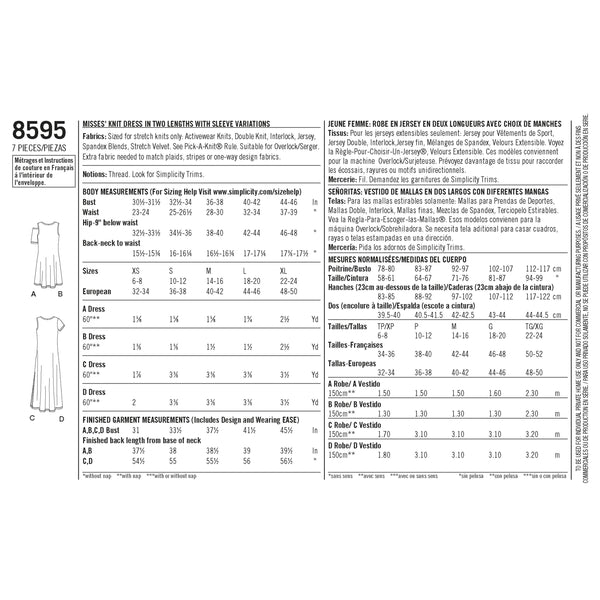 Pattern 8595 Women’s Knit Dresses