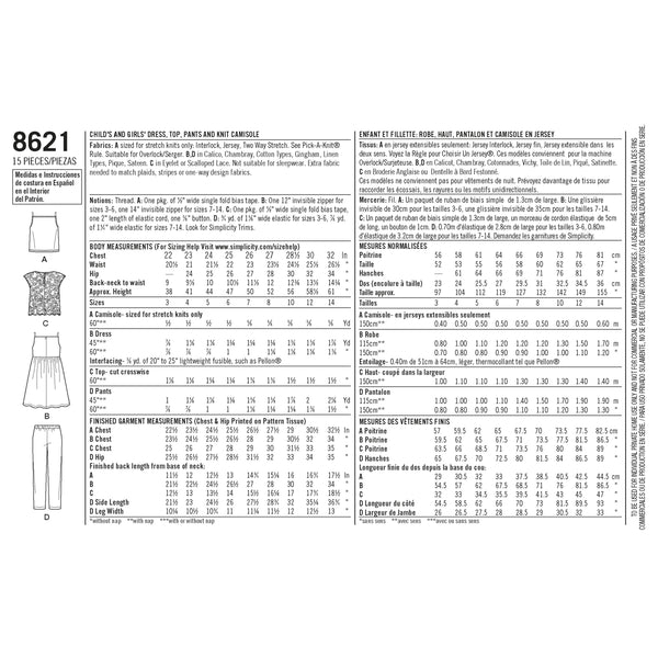 Simplicity Pattern 8621 Child's and Girls' Dress, Top, Pants and Camisole