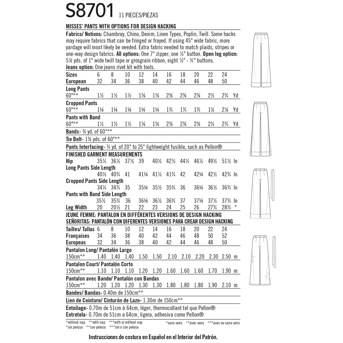 Simplicity Pattern 8701 Women's Trousers with Options for Design Hacking