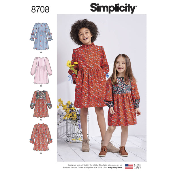 Simplicity Pattern 8708 Child's and Girls' Dress with Sleeve Variations