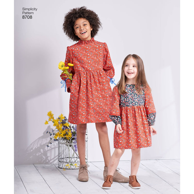 Simplicity Pattern 8708 Child's and Girls' Dress with Sleeve Variations