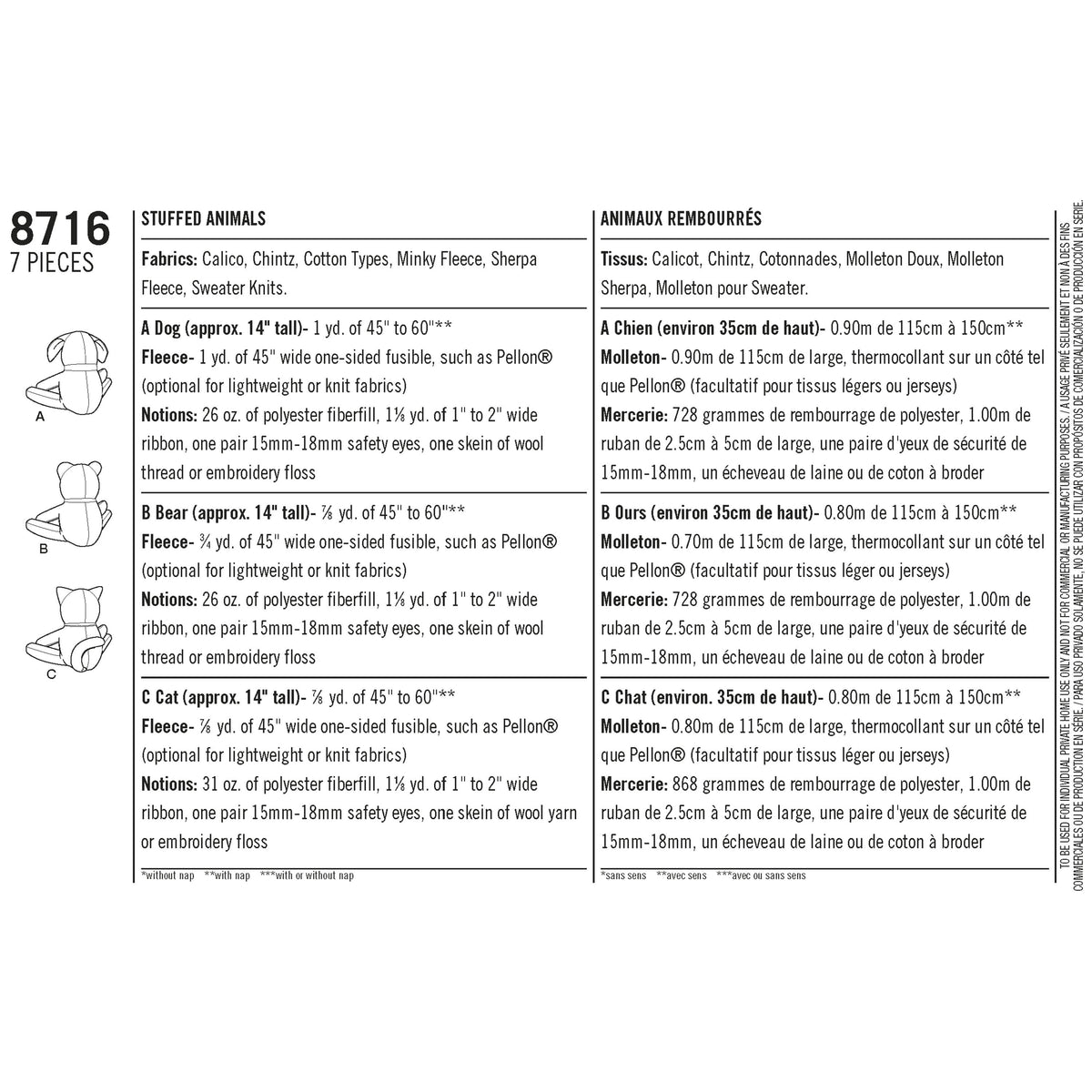 Pattern 8716 Stuffed Animals