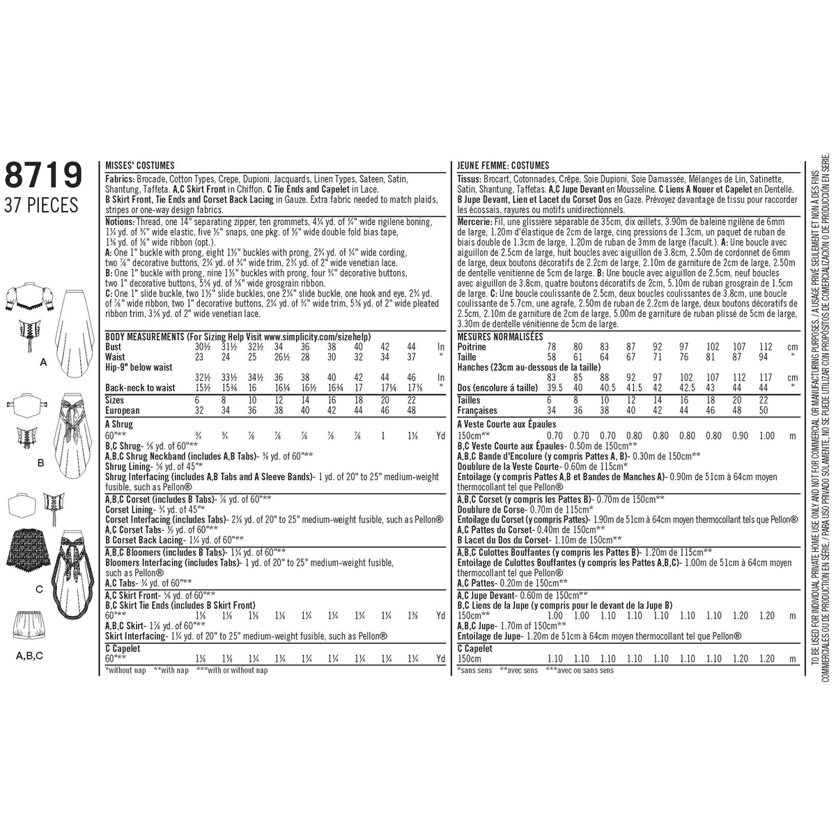 Simplicity Pattern 8719 Women's Costumes