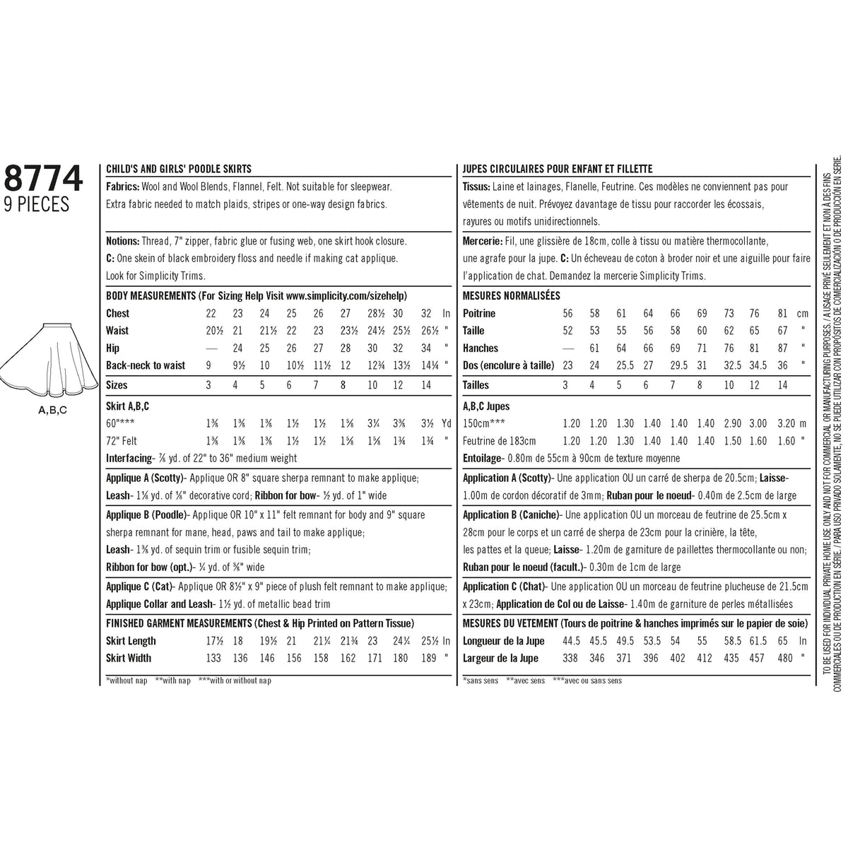 Simplicity Pattern 8774 Child's and Girls' Costumes