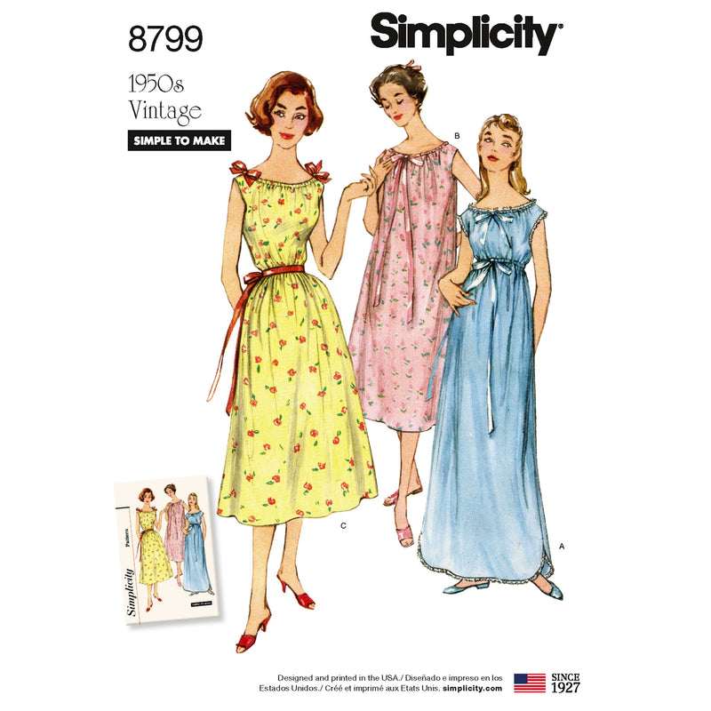 Pattern 8799 Misses' Vintage Nightgowns