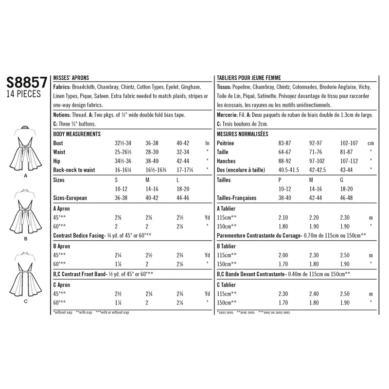 Pattern S8857 Misses' Aprons