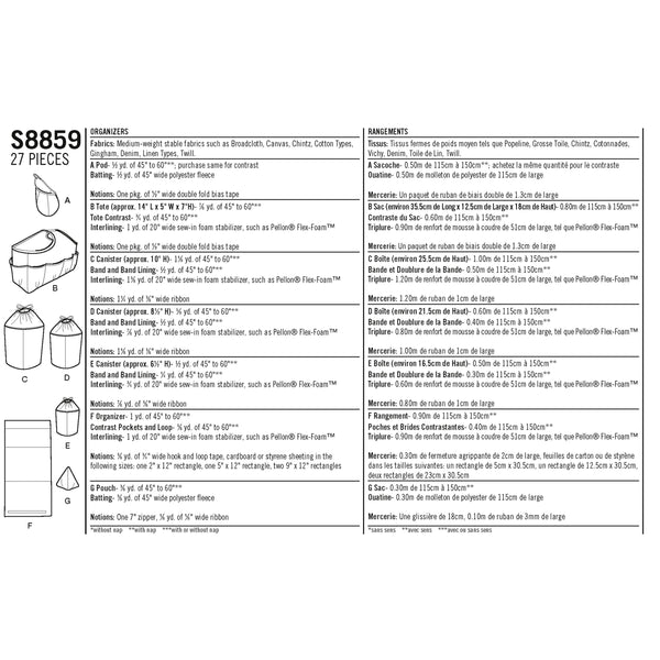 Pattern S8859 Organizers