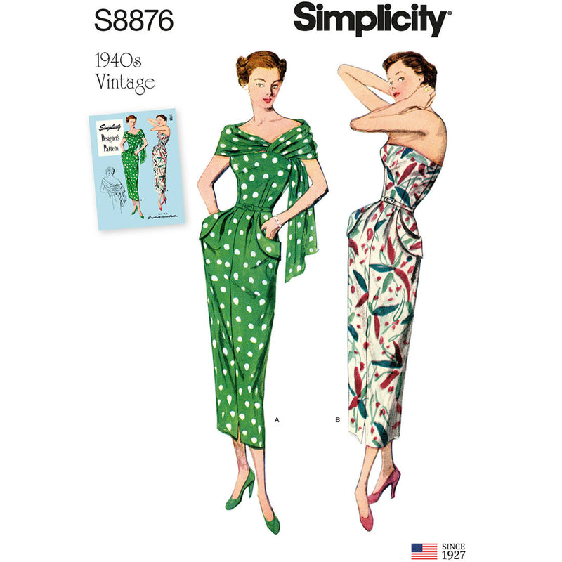 Simplicity Pattern S8876 Misses'/Women's Vintage Dress and Stole