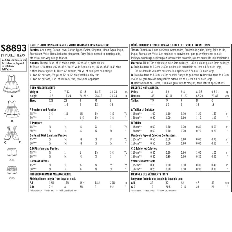 Pattern S8893 Babies' Pinafores