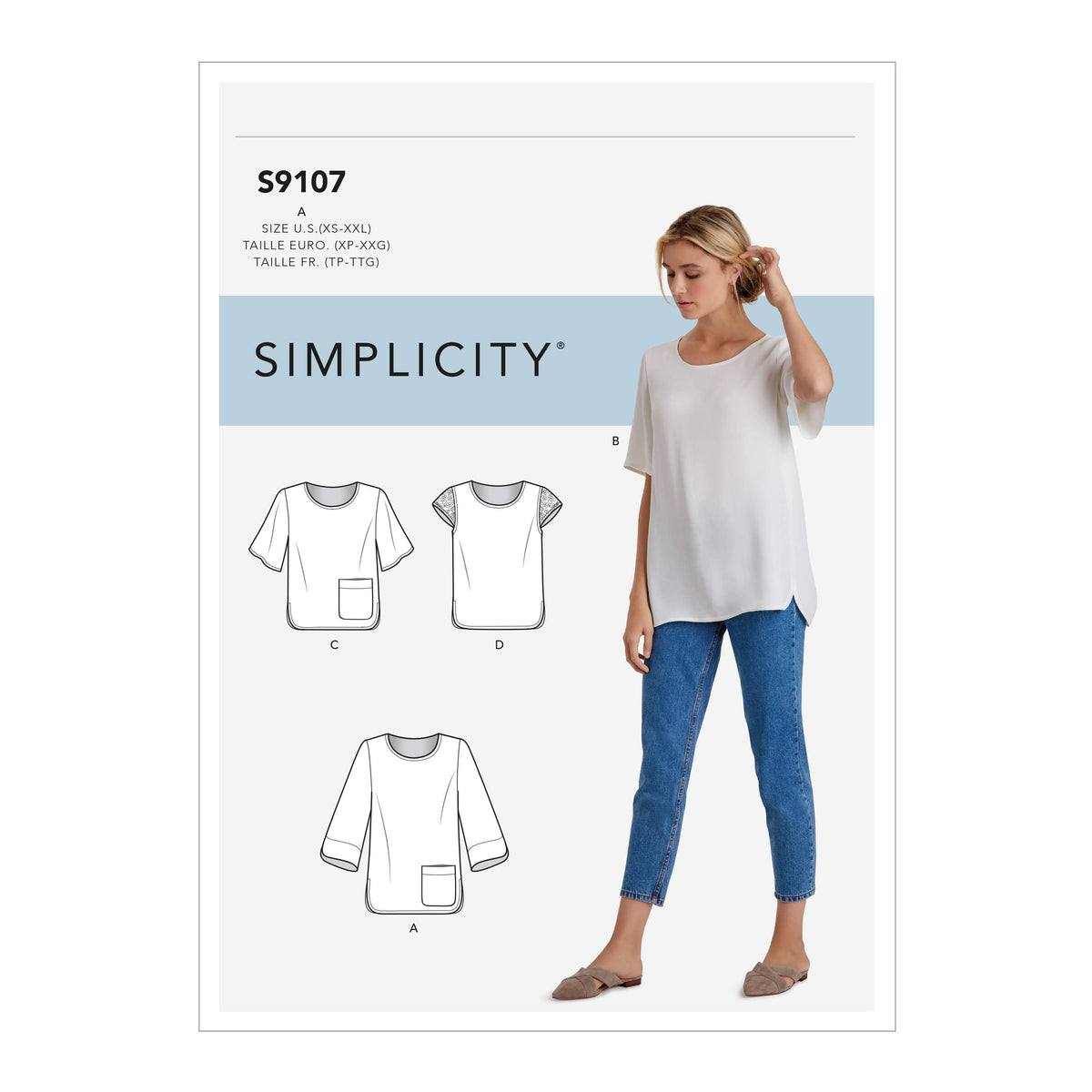 Simplicity Sewing Pattern S9107 Misses' Tops With Sleeve & Length Variation