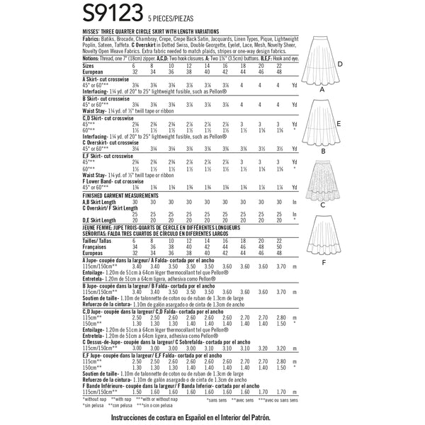 Simplicity Sewing Pattern S9123 Misses' Skirts