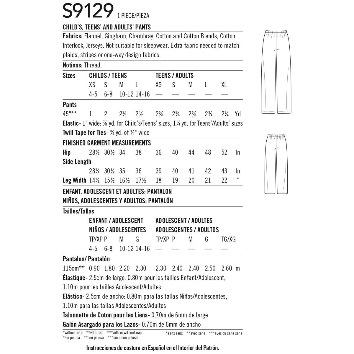 Simplicity Sewing Pattern S9129 Unisex Sleepwear
