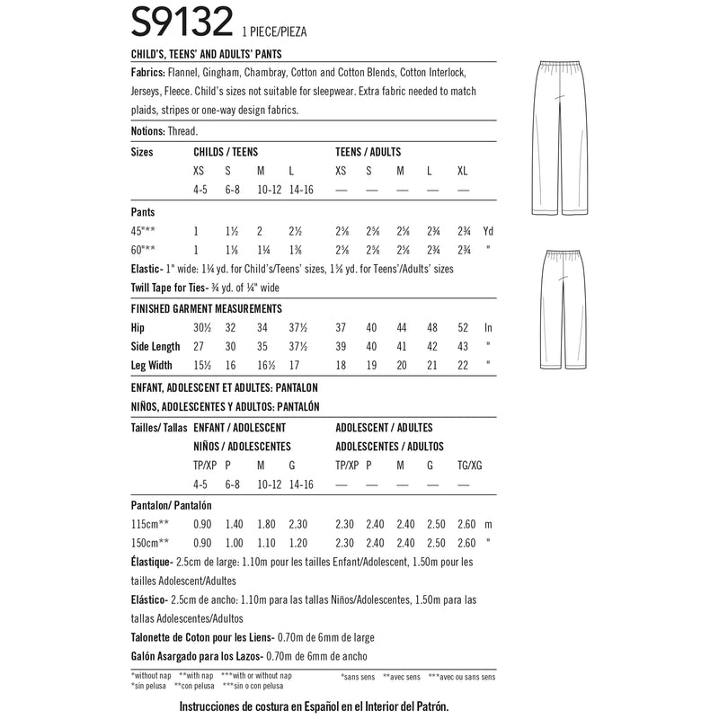 Simplicity Sewing Pattern S9132 Unisex Sleepwear