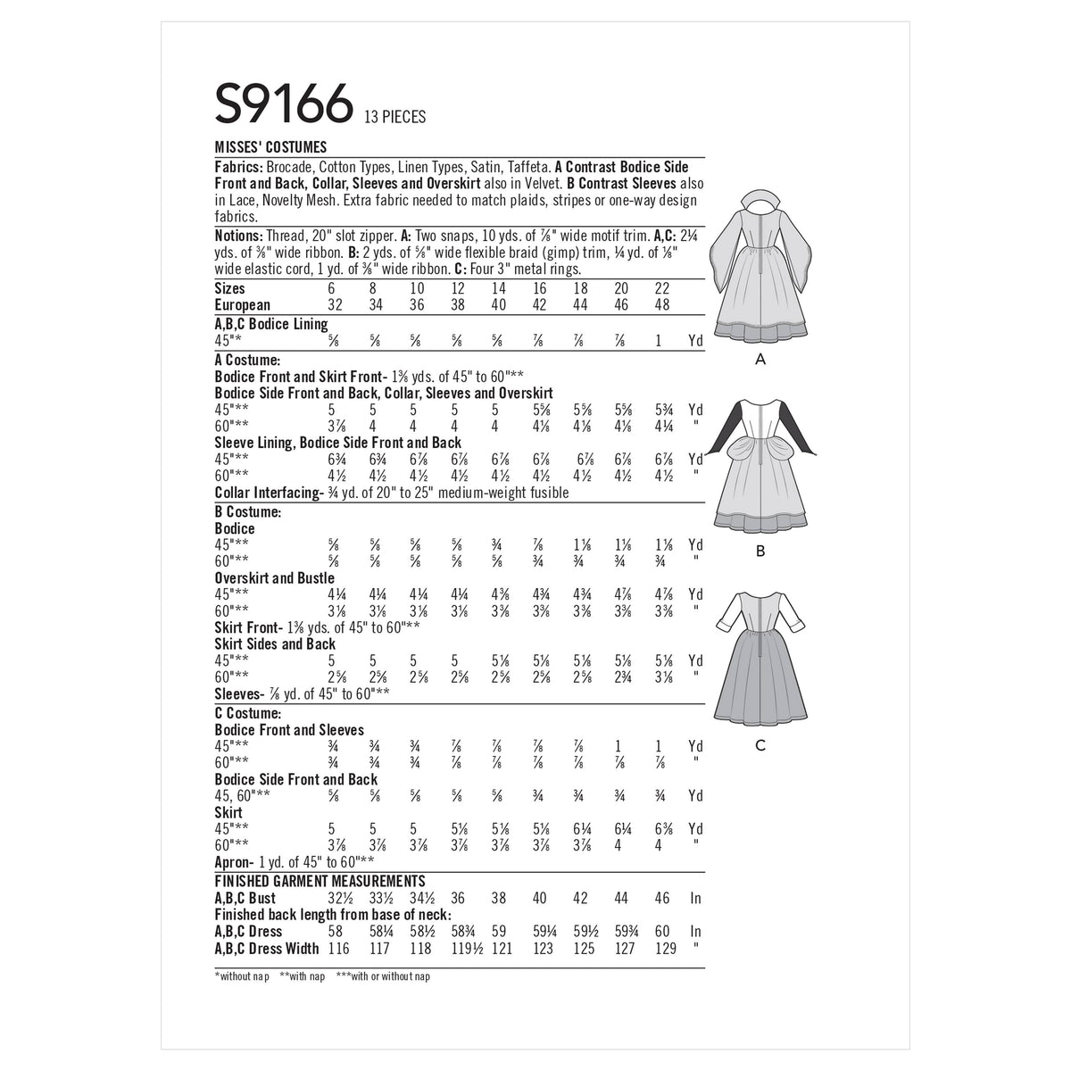 Simplicity Sewing Pattern S9166 Misses' Costumes
