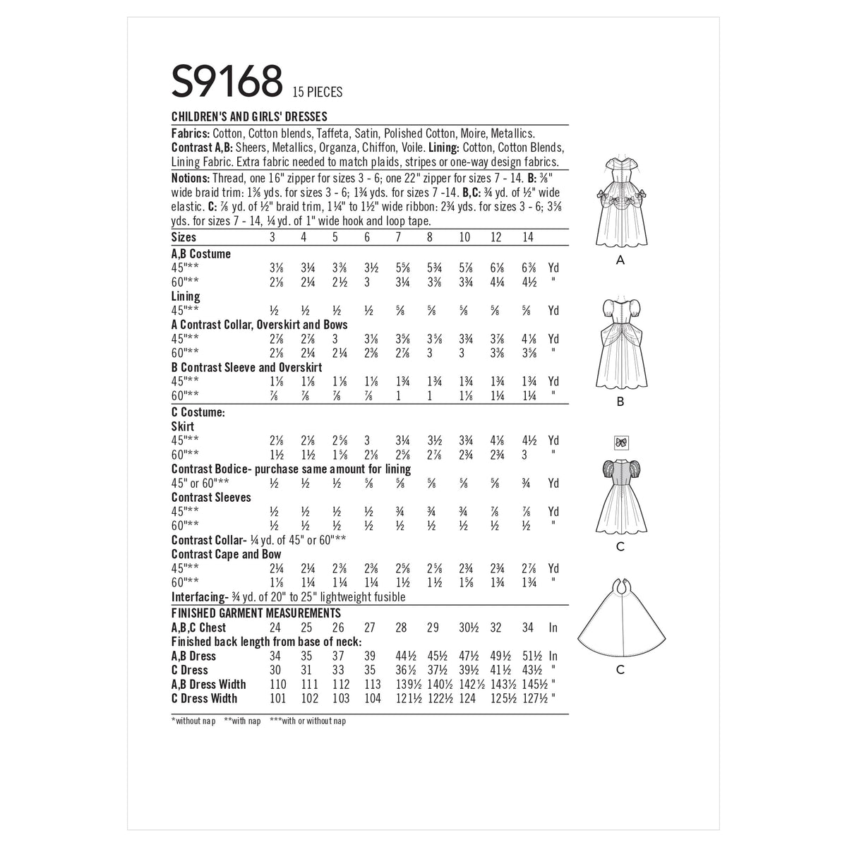 Simplicity Sewing Pattern S9168 Children's & Girls' Princess Costumes