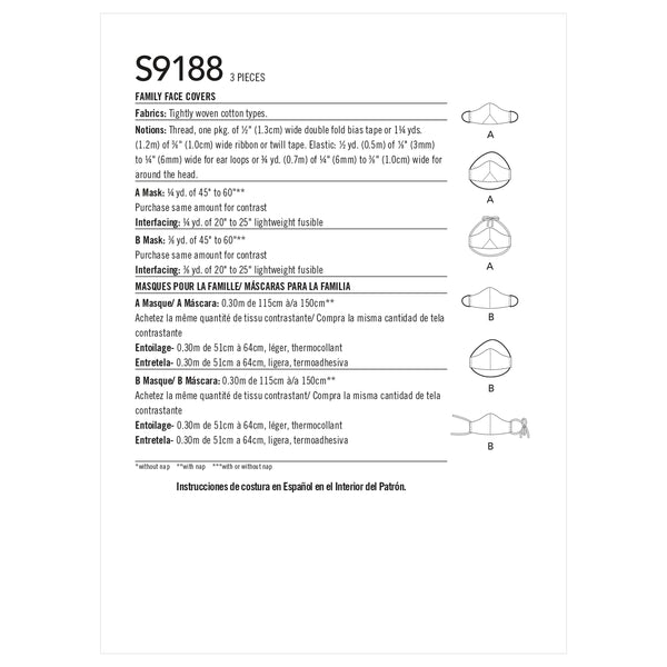 Simplicity Sewing Pattern S9188 Family Face Covers