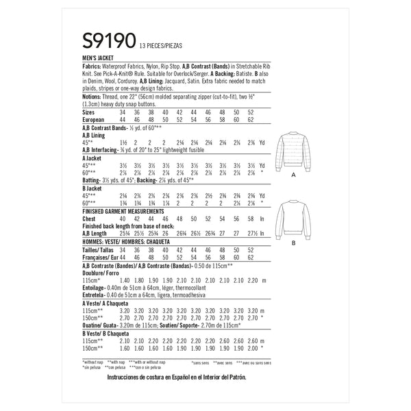 Simplicity Sewing Pattern S9190 Men's Jacket