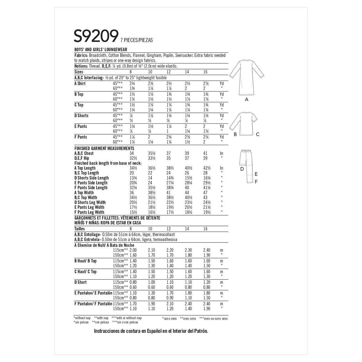 Simplicity Sewing Pattern S9209 Boys'/Girls' V-Neck Shirts, Gown, Shorts and Pants